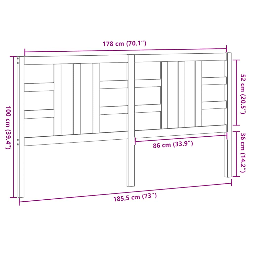 vidaXL Κεφαλάρι Κρεβατιού Μαύρο 186 x 4 x 100 εκ. Μασίφ Ξύλο Πεύκου
