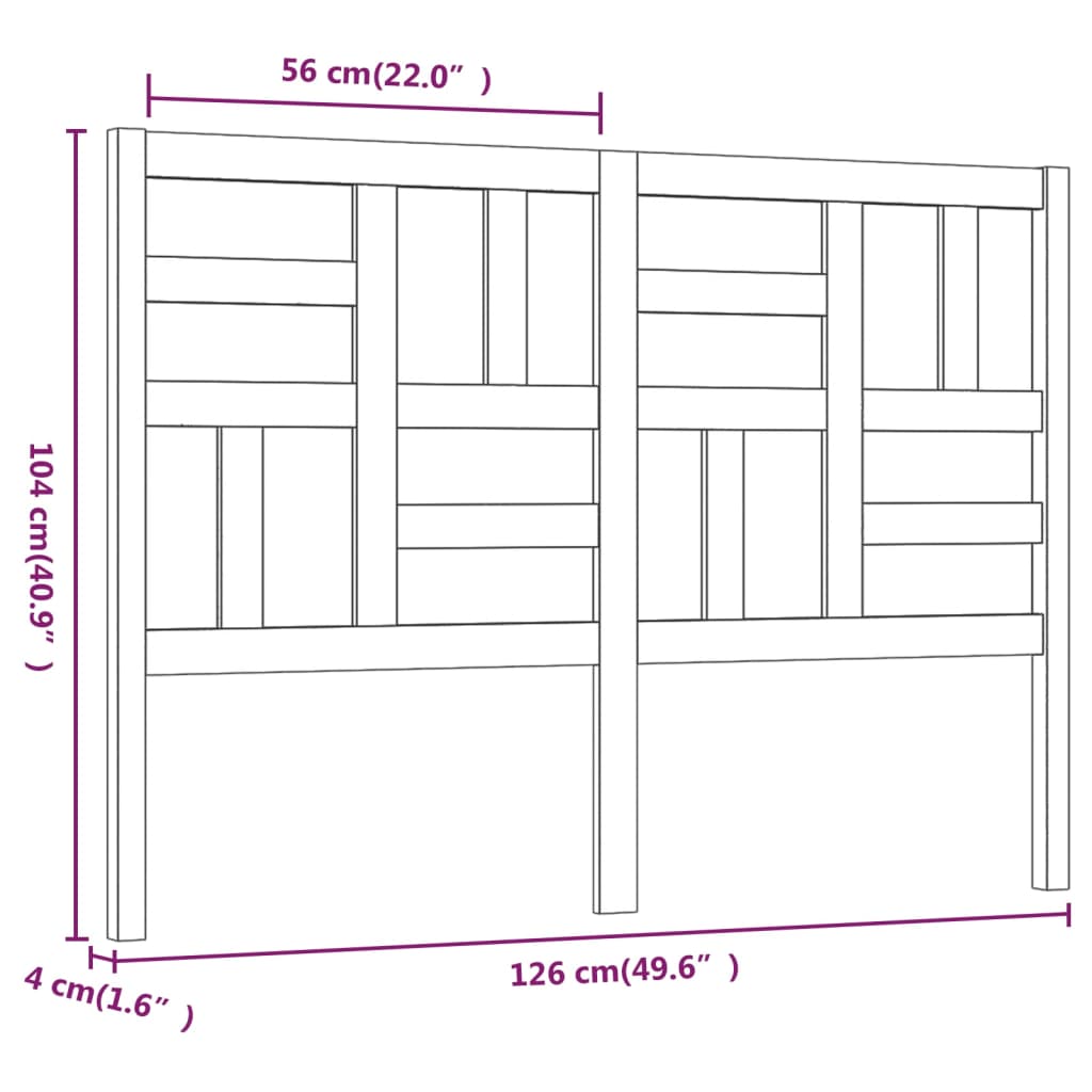 vidaXL Κεφαλάρι Κρεβατιού Μαύρο 126x4x104 εκ. Μασίφ Ξύλο Πεύκου