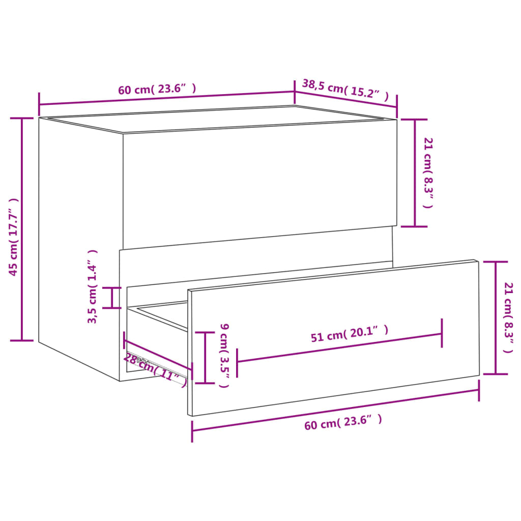 vidaXL Ντουλάπι Νιπτήρα Καπνιστή Δρυς 60x38,5x45 εκ. από Επεξεργ. Ξύλο