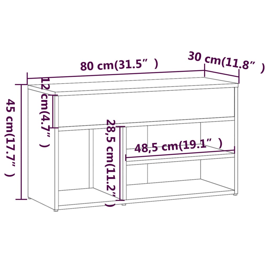 vidaXL Παπουτσοθήκη Καπνιστή Δρυς 80x30x45 εκ. από Επεξεργασμένο Ξύλο