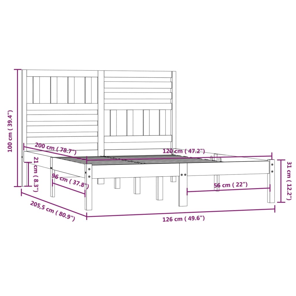 vidaXL Πλαίσιο Κρεβατιού 120 x 200 εκ. από Μασίφ Ξύλο Πεύκου