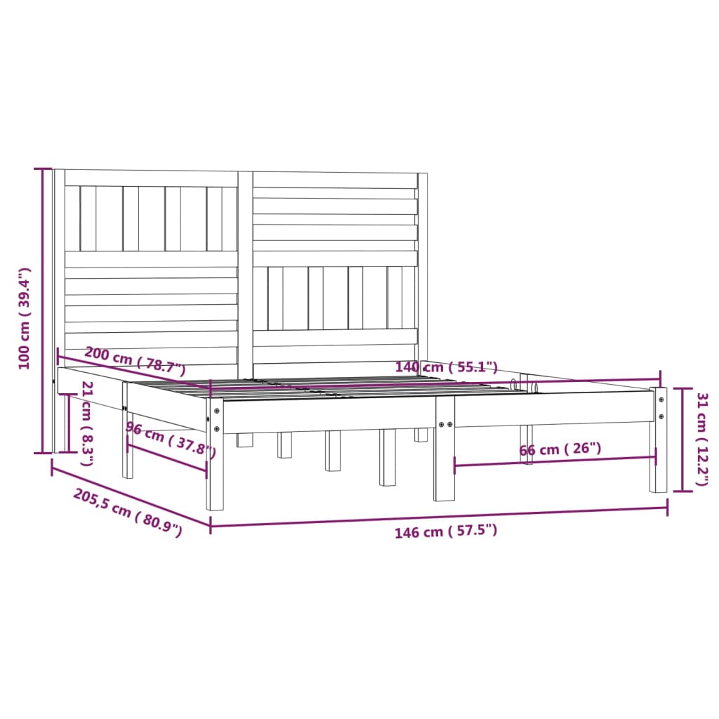 vidaXL Πλαίσιο Κρεβατιού 140x200 εκ. από Μασίφ Ξύλο Πεύκου
