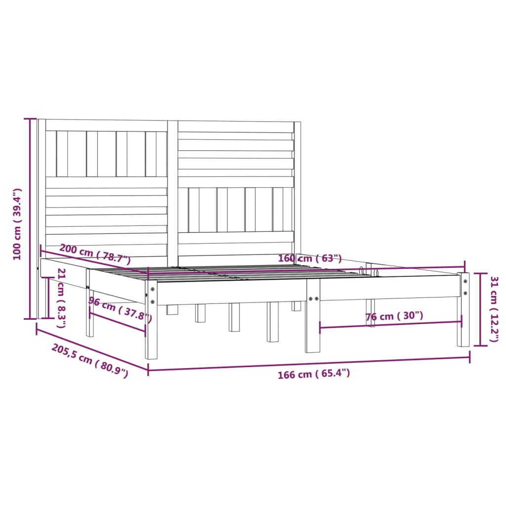 vidaXL Πλαίσιο Κρεβατιού 160 x 200 εκ. από Μασίφ Ξύλο Πεύκου