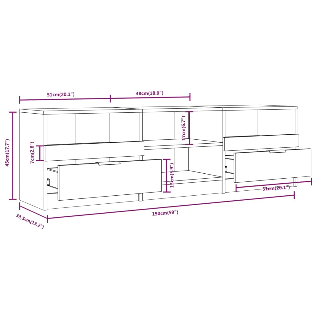 vidaXL Έπιπλο Τηλεόρασης Καπνιστή Δρυς 150x33,5x45 εκ. Επεξεργ. Ξύλο