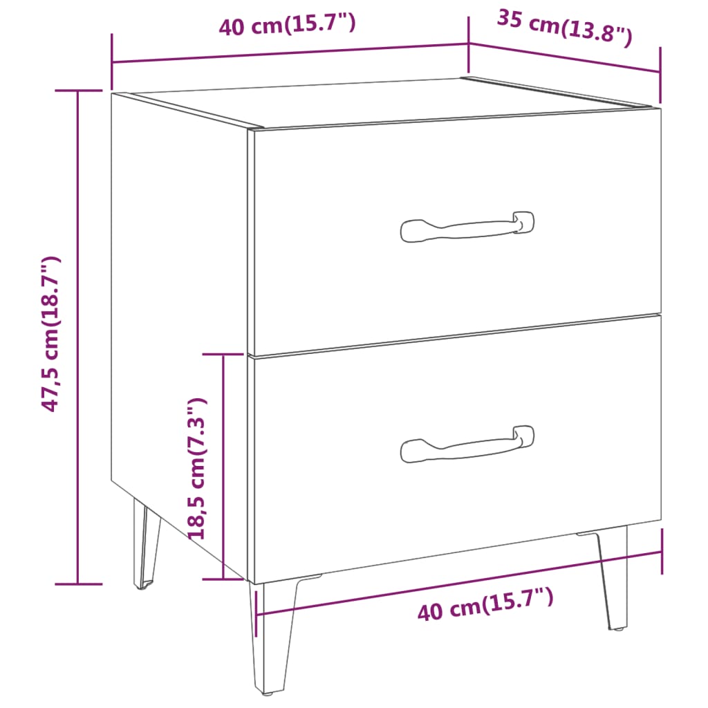 vidaXL Κομοδίνα 2 τεμ. Λευκά 40 x 35 x 47,5 εκ.
