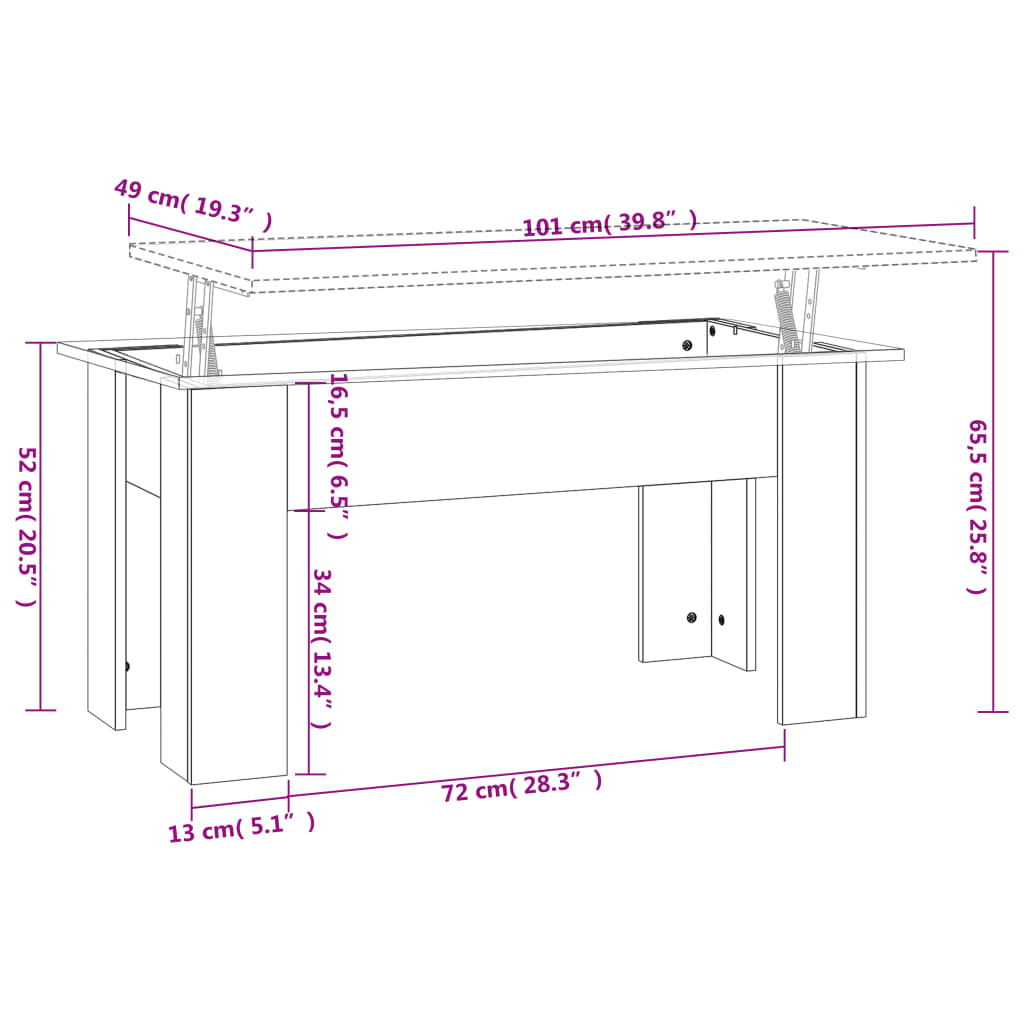 vidaXL Τραπεζάκι Σαλονιού Γκρι Sonoma 101x49x52 εκ. Επεξεργασμένο Ξύλο