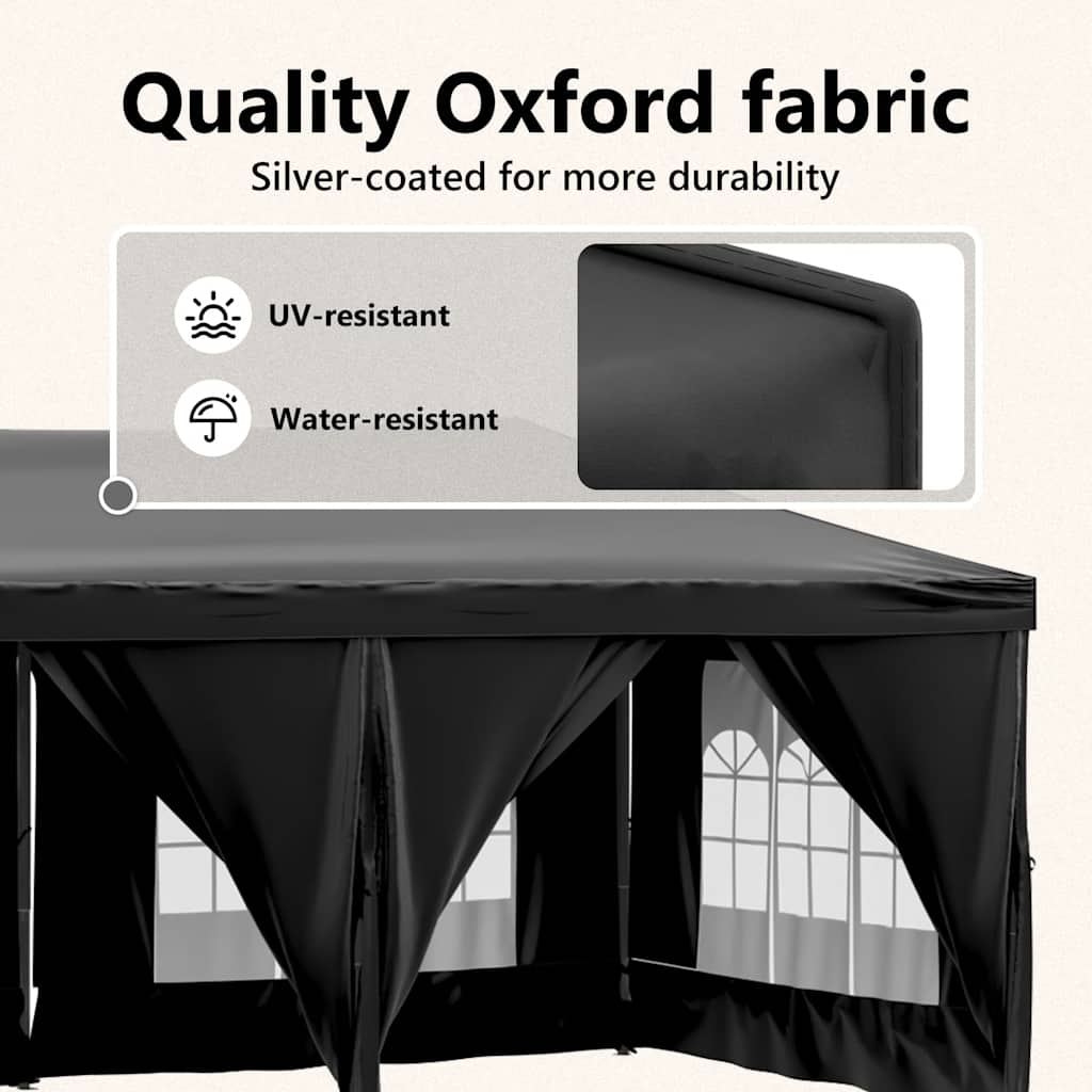 vidaXL Πτυσσόμενη Τέντα Εκδηλώσεων με Πλαϊνά Τοιχώματα Μαύρο 3x6 μ.