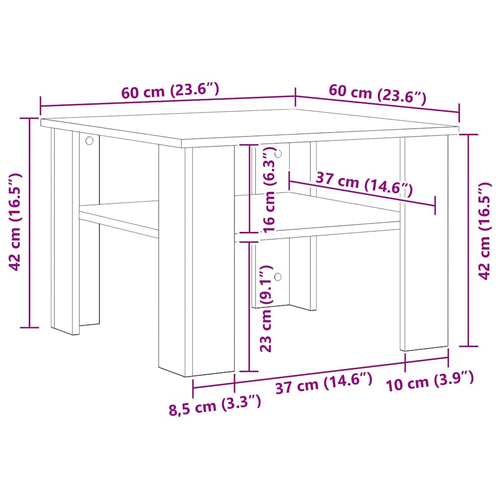 vidaXL Τραπεζάκι Σαλονιού Γκρι Sonoma 60x60x42 εκ. Επεξεργασμένο Ξύλο