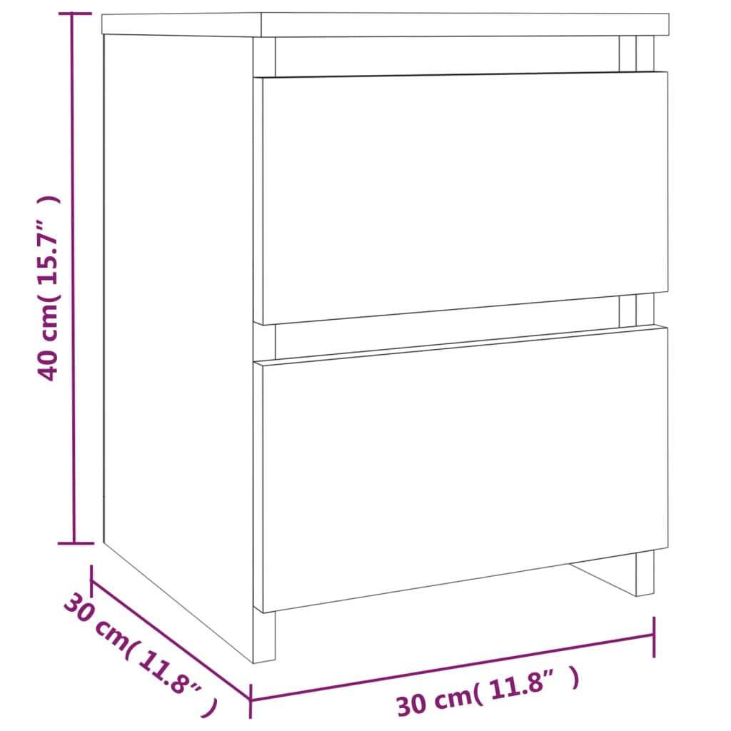 vidaXL Κομοδίνα 2 Τεμ. Καπνιστή Δρυς 30x30x40 εκ. Επεξεργασμένο Ξύλο