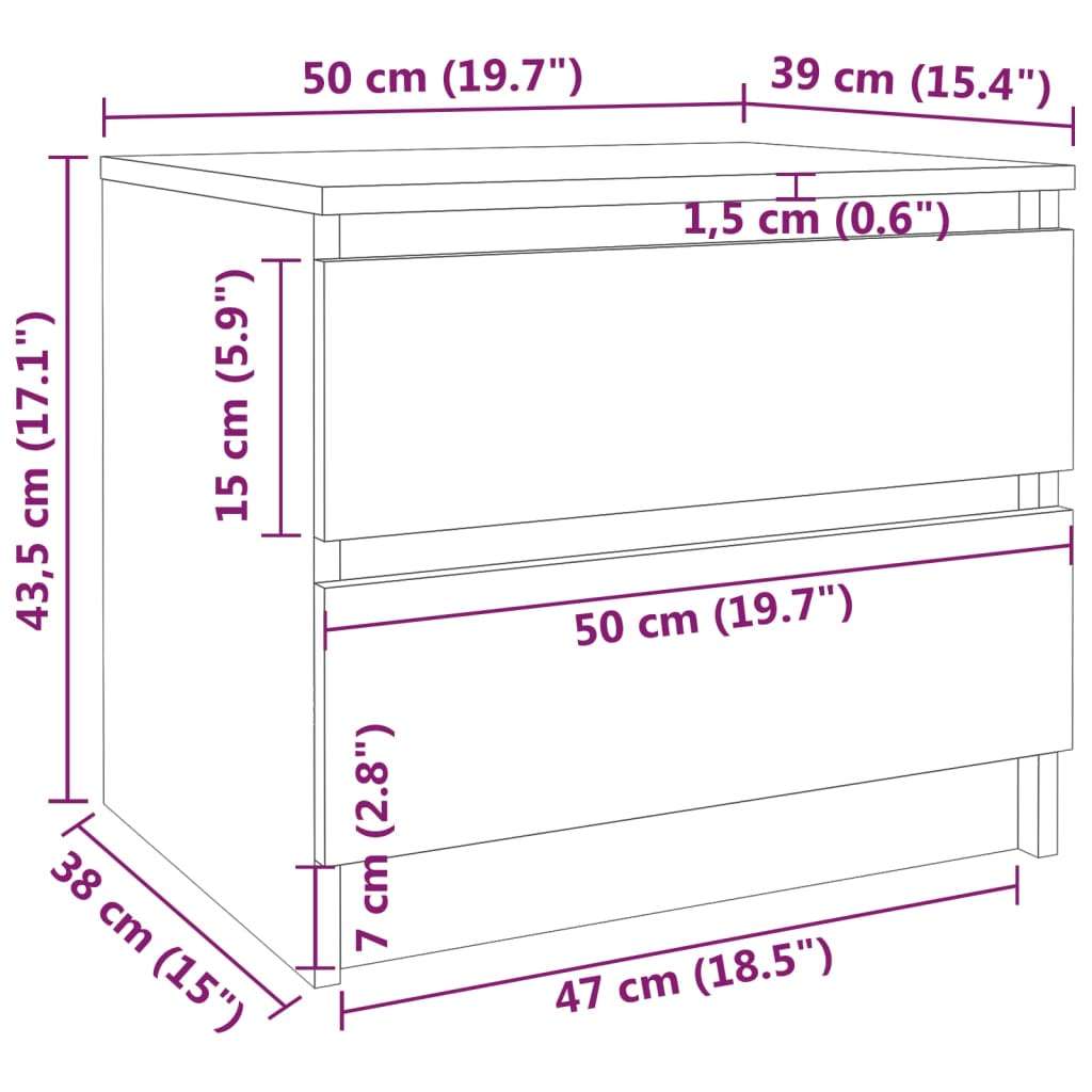 vidaXL Κομοδίνο Γκρι Sonoma 50 x 39 x 43,5 εκ. από Επεξεργασμένο Ξύλο