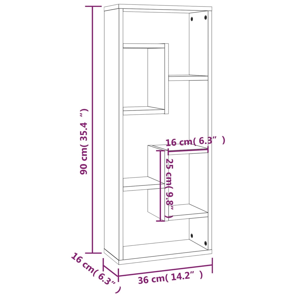 vidaXL Ραφιέρα Τοίχου Καφέ Δρυς 36x16x90 εκ. Επεξεργασμένο Ξύλο