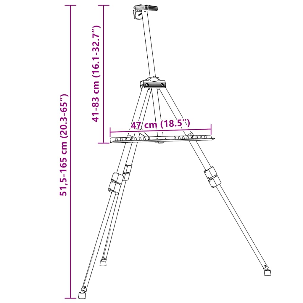 vidaXL Καβαλέτο Ζωγραφικής Ρυθμιζόμενο Μαύρο Μεταλλικό