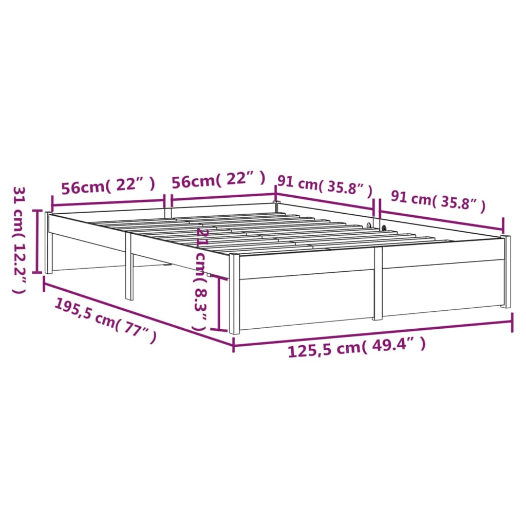 vidaXL Πλαίσιο Κρεβατιού Μελί 120x190 εκ. Μασίφ Ξύλο Small Double
