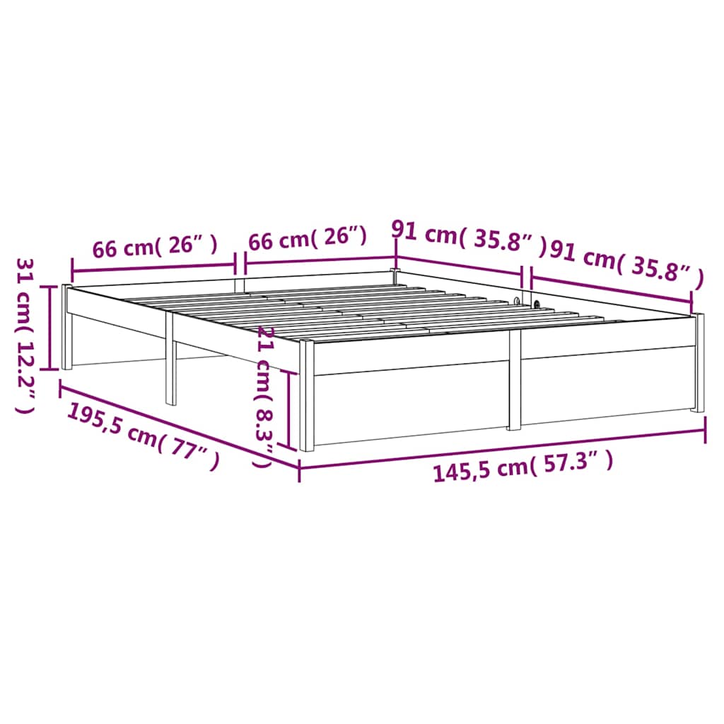 vidaXL Πλαίσιο Κρεβατιού Γκρι 140 x 190 εκ. από Μασίφ Ξύλο