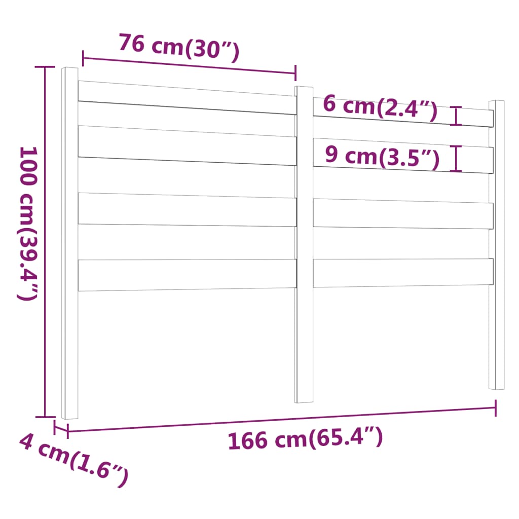 vidaXL Κεφαλάρι Κρεβατιού Μαύρο 166 x 4 x 100 εκ. Μασίφ Ξύλο Πεύκου