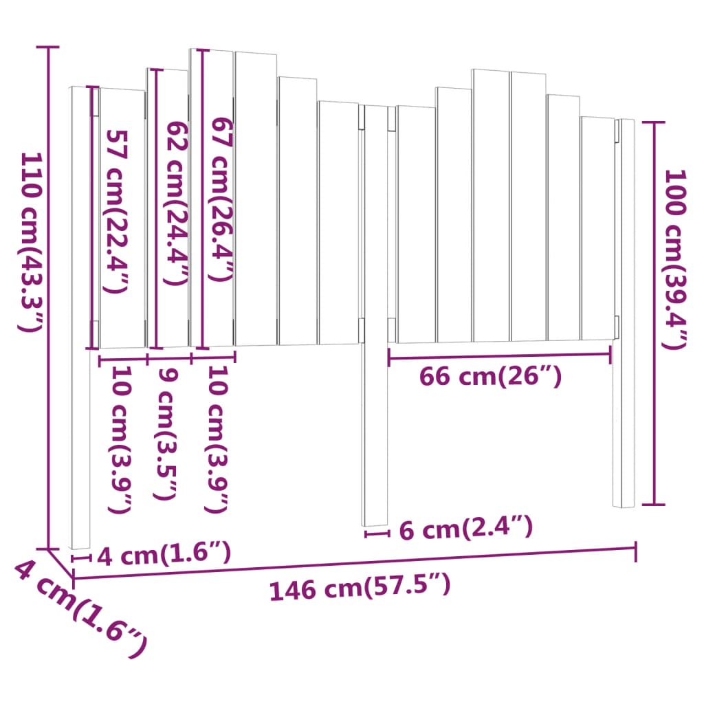 vidaXL Κεφαλάρι Κρεβατιού 146x4x110 εκ. από Μασίφ Ξύλο Πεύκου