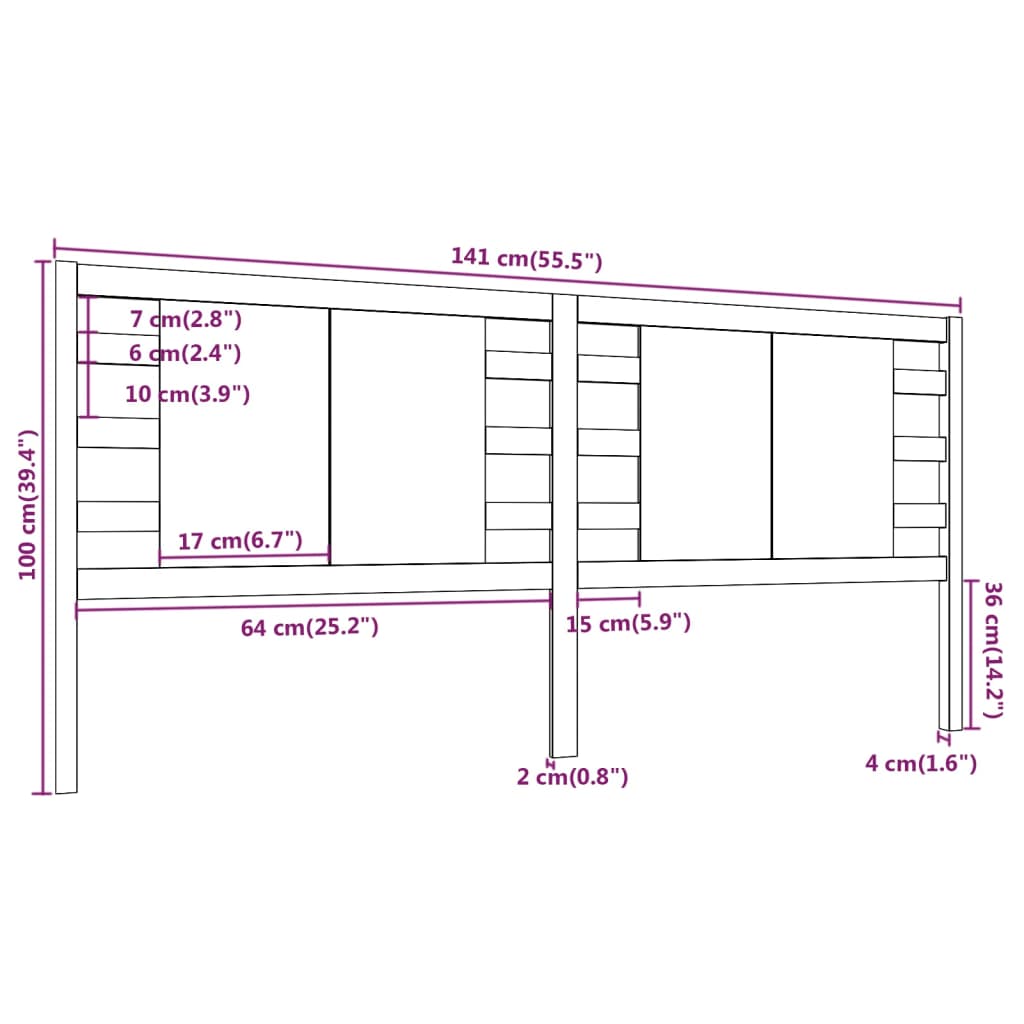 vidaXL Κεφαλάρι Κρεβατιού 141 x 4 x 100 εκ. από Μασίφ Ξύλο Πεύκου