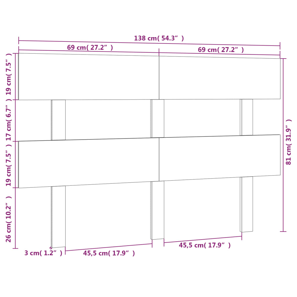 vidaXL Κεφαλάρι Κρεβατιού Μαύρο 138 x 3 x 81 εκ. Μασίφ Ξύλο Πεύκου