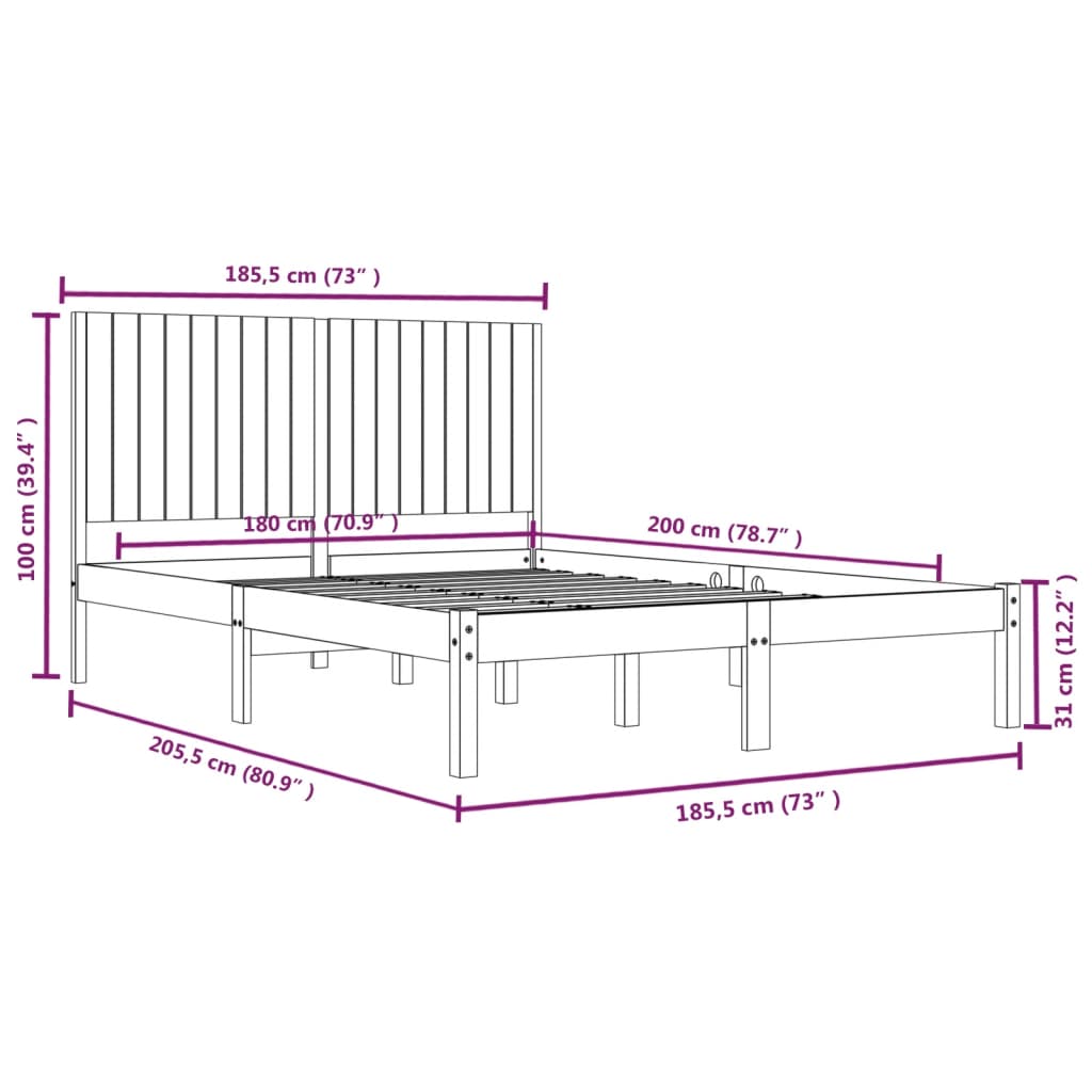 vidaXL Πλαίσιο Κρεβατιού 180 x 200 εκ. Μασίφ Ξύλο Super King Size