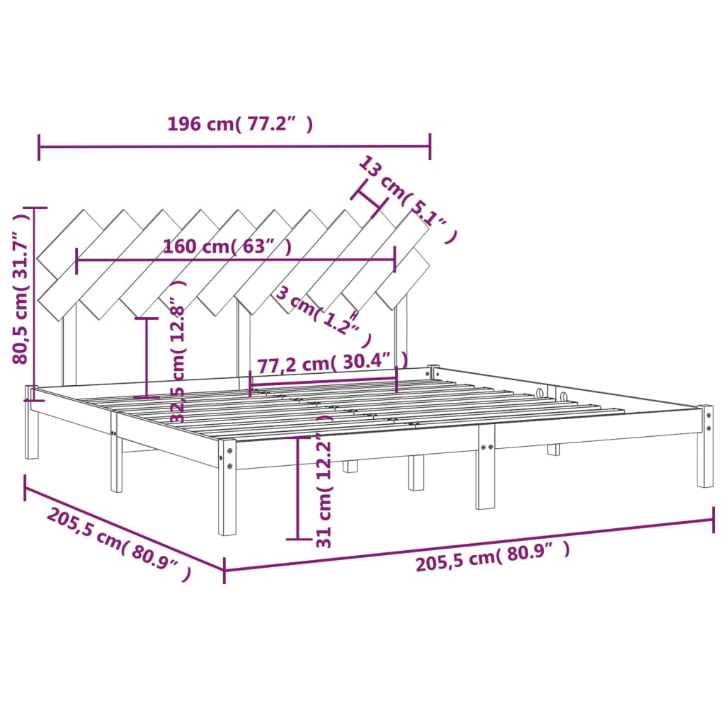 vidaXL Πλαίσιο Κρεβατιού 200 x 200 εκ. από Μασίφ Ξύλο