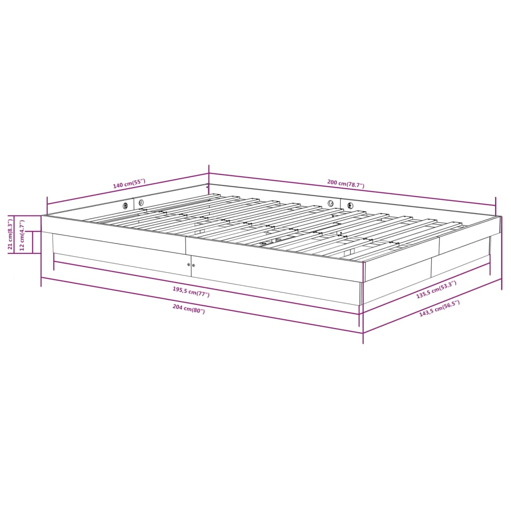 vidaXL Πλαίσιο Κρεβατιού 140 x 200 εκ. από Μασίφ Ξύλο