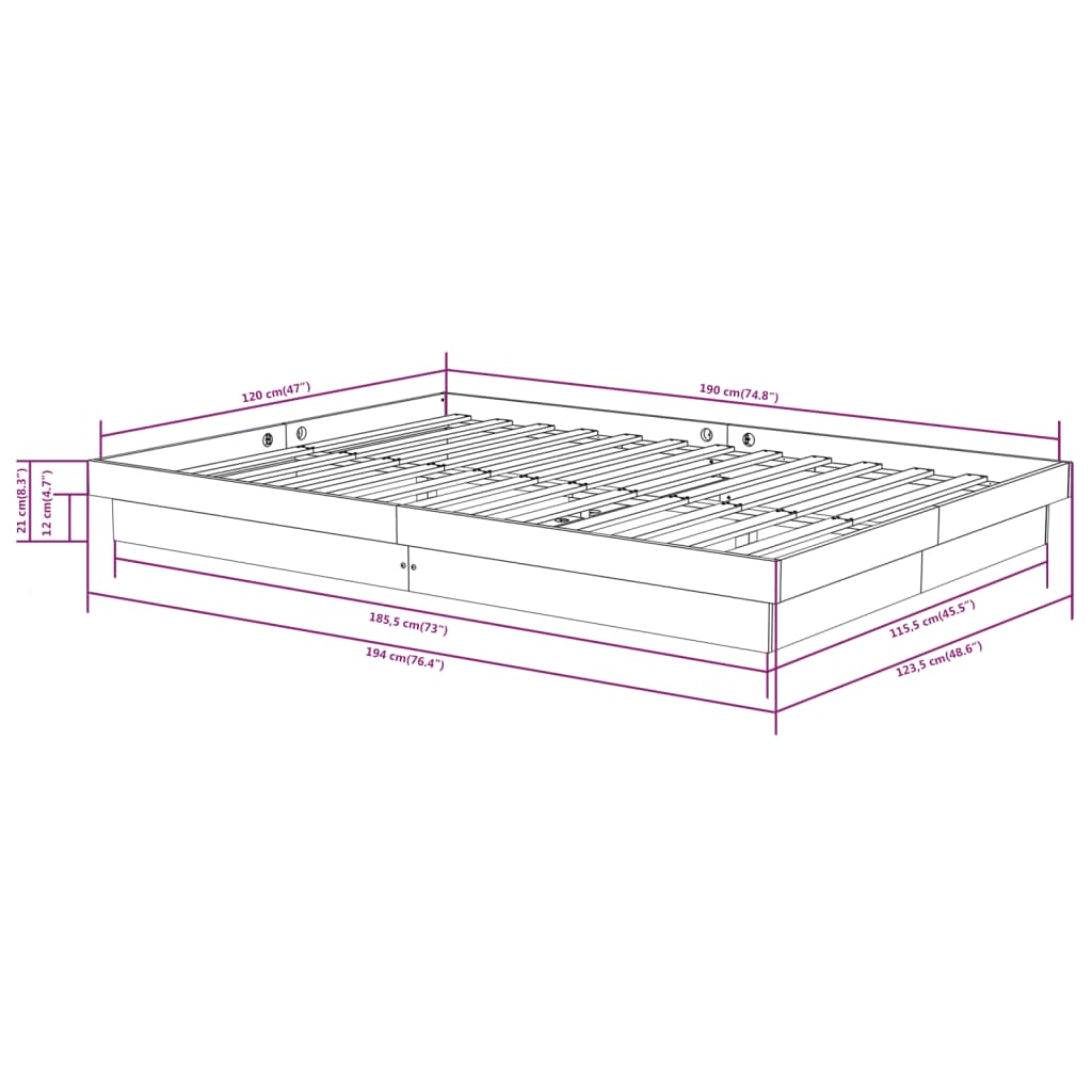 vidaXL Πλαίσιο Κρεβατιού Μελί 120x190 εκ. Μασίφ Ξύλο Small Double