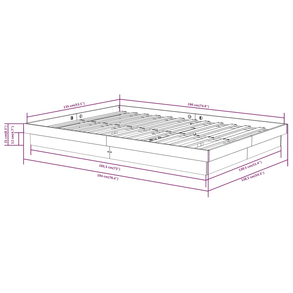 vidaXL Πλαίσιο Κρεβατιού 135 x 190 εκ. από Μασίφ Ξύλο Double