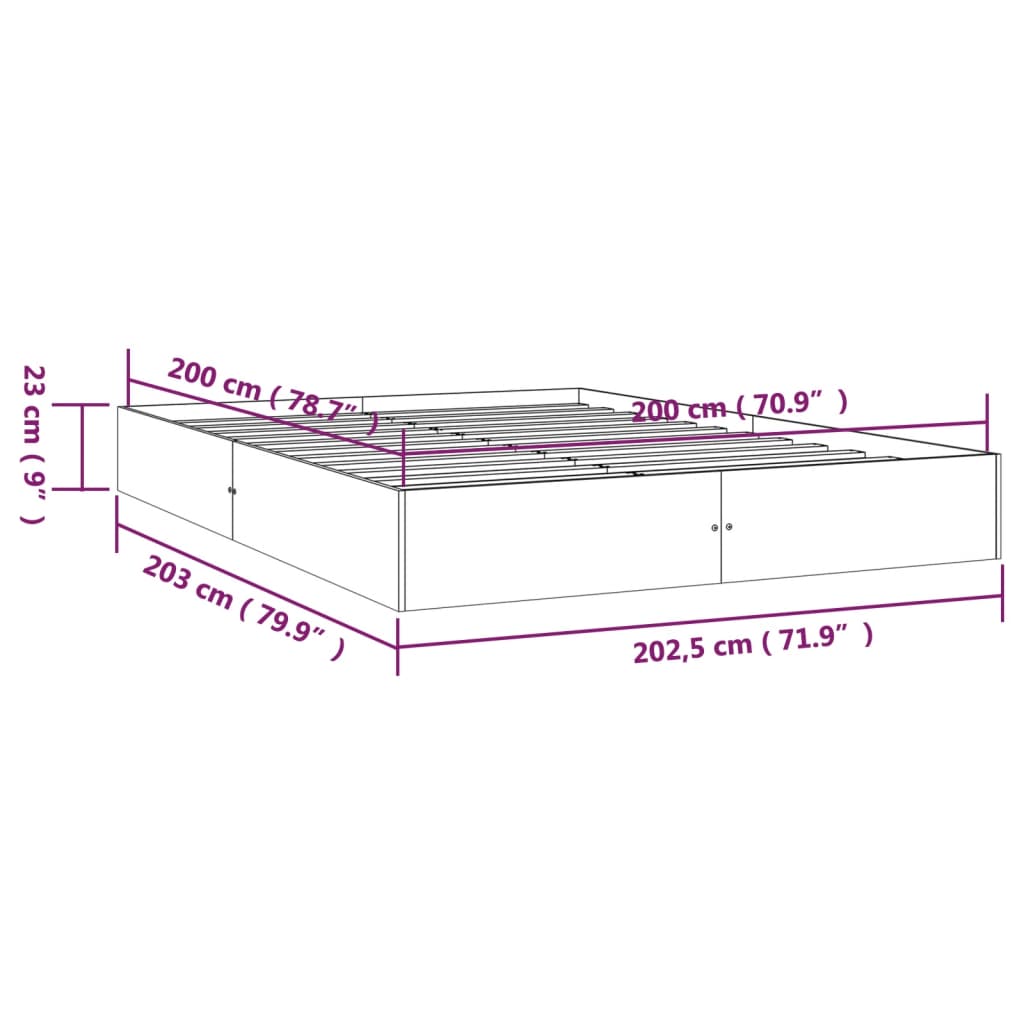 vidaXL Σκελετός Κρεβατιού Χωρίς Στρώμα 200x200 εκ Μασίφ Ξύλο
