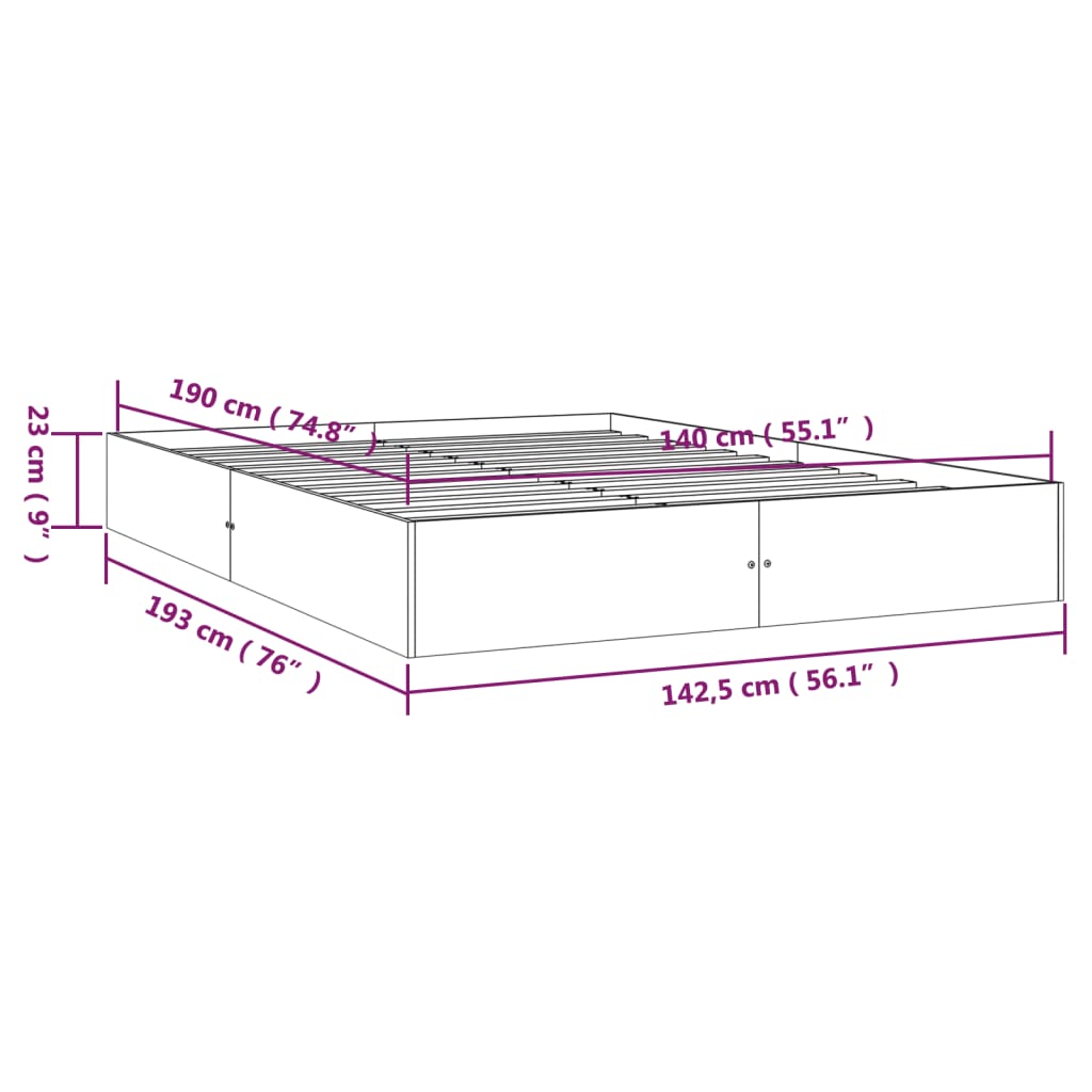 vidaXL Πλαίσιο Κρεβατιού Λευκό 140 x 190 εκ. από Μασίφ Ξύλο