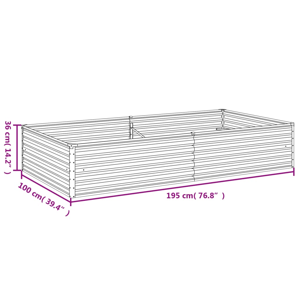 vidaXL Ζαρντινιέρα 195 x 100 x 36 εκ. από Ατσάλι Σκληρυθέν στον Αέρα