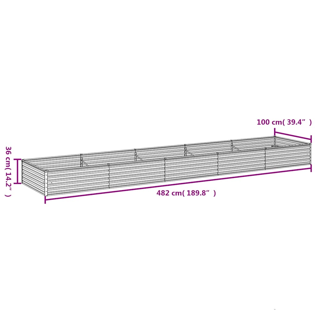 vidaXL Ζαρντινιέρα 482 x 100 x 36 εκ. από Ατσάλι Σκληρυθέν στον Αέρα