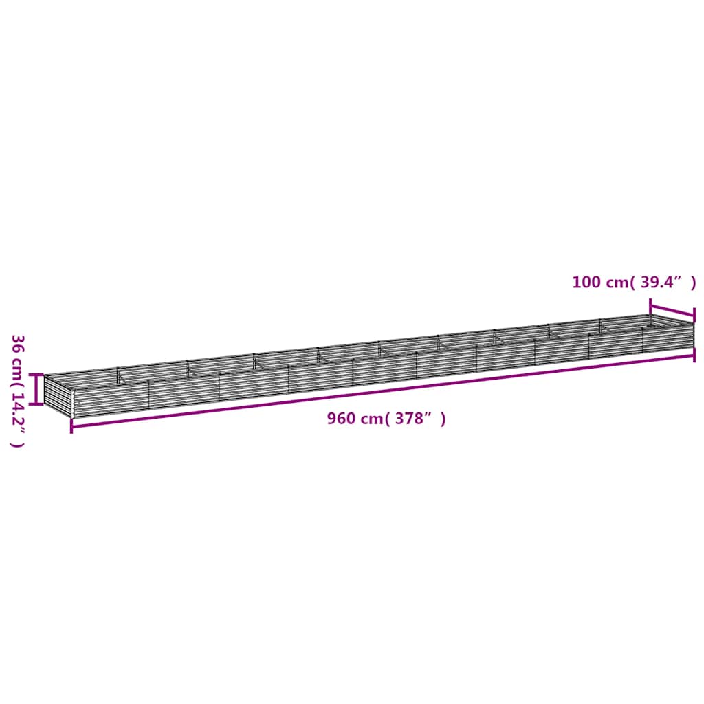 vidaXL Ζαρντινιέρα 960 x 100 x 36 εκ. από Ατσάλι Σκληρυθέν στον Αέρα