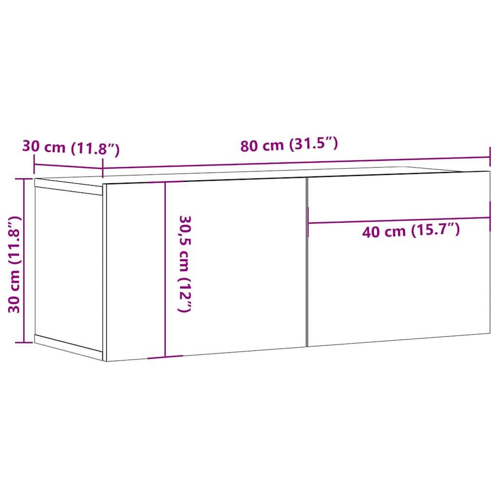 vidaXL Έπιπλα Τηλεόρασης 2 τεμ. Γκρι Σκυρ. 80x30x30 εκ. Επεξεργ. Ξύλο