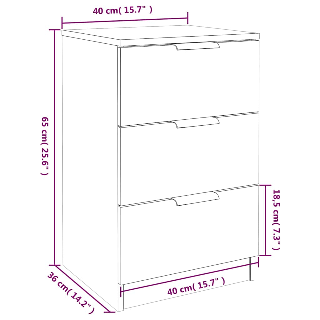vidaXL Κομοδίνα 2 τεμ. Γκρι Σκυροδέματος 40x36x65 εκ.