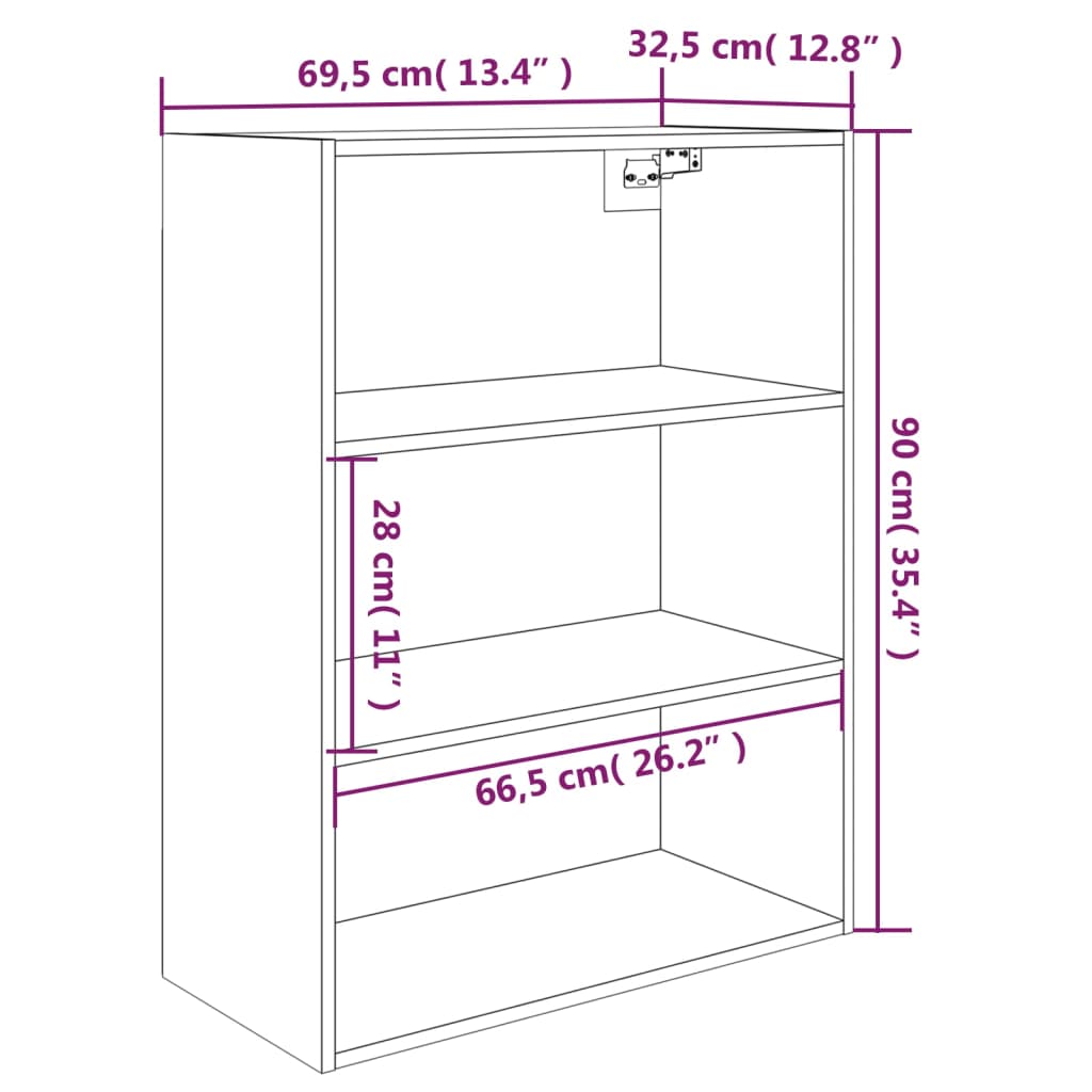 vidaXL Ντουλάπι Τοίχου Κρεμαστό Sonoma Δρυς 69,5 x 32,5 x 90 εκ.