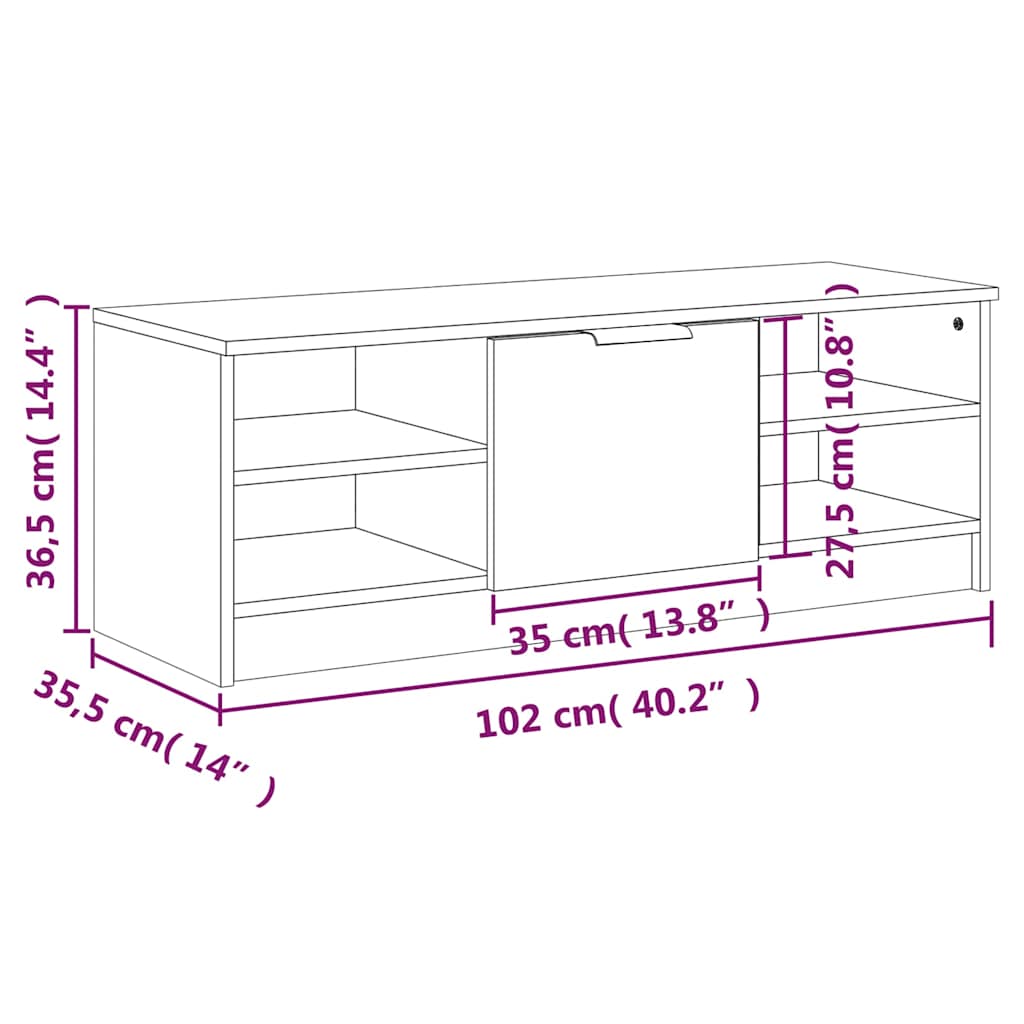 vidaXL Έπιπλο Τηλεόρασης ΓκριSonoma102x35,5x36,5εκ. Επεξεργασμένο Ξύλο