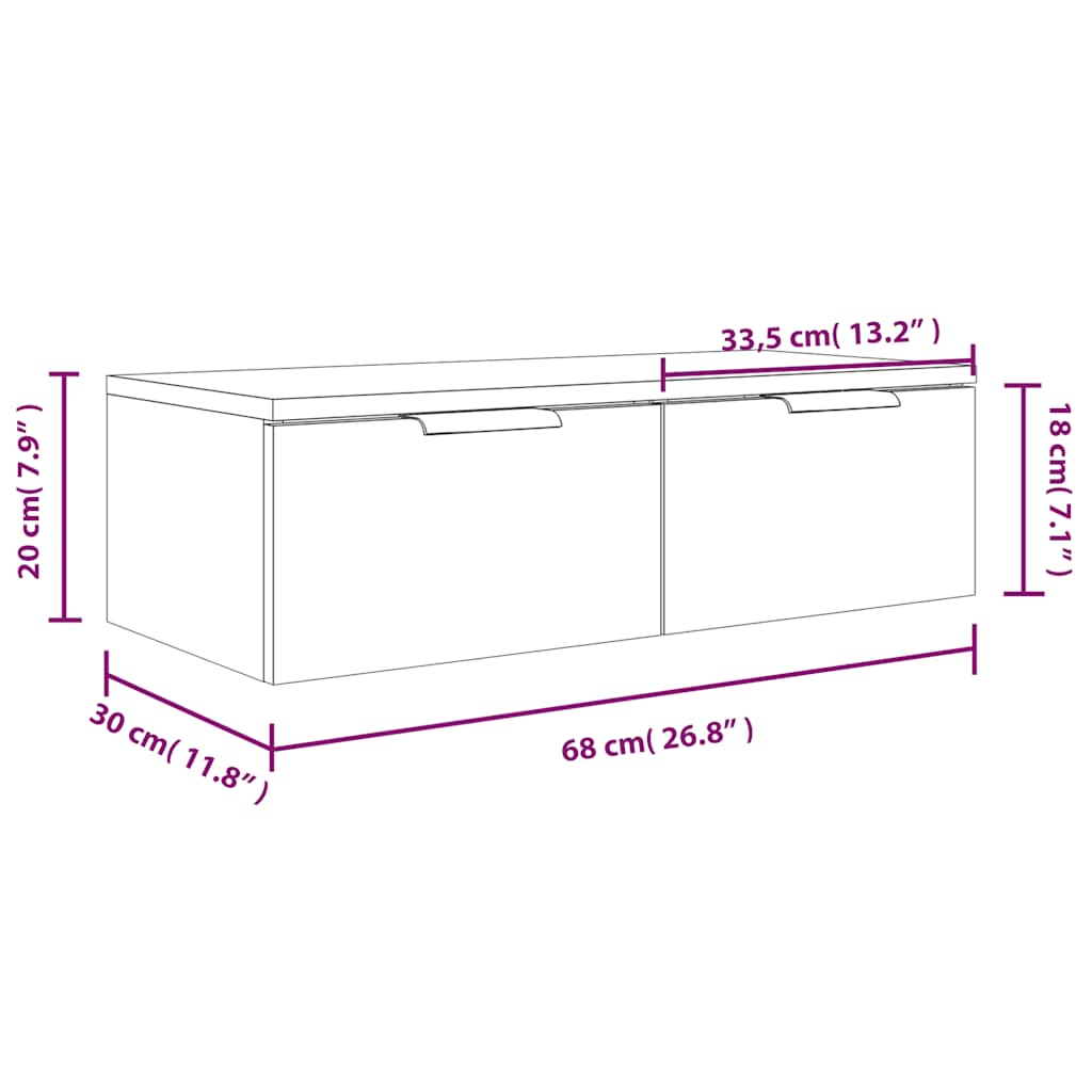 vidaXL Ντουλάπι Τοίχου Καφέ Δρυς 68 x 30 x 20 εκ. Επεξεργασμένο Ξύλο