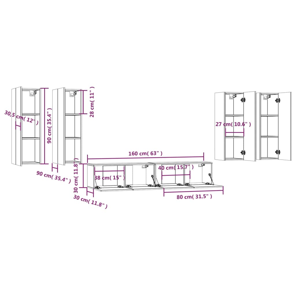 vidaXL Σετ Επίπλων Τηλεόρασης 6 Τεμαχίων Sonoma Δρυς Επεξ. Ξύλο
