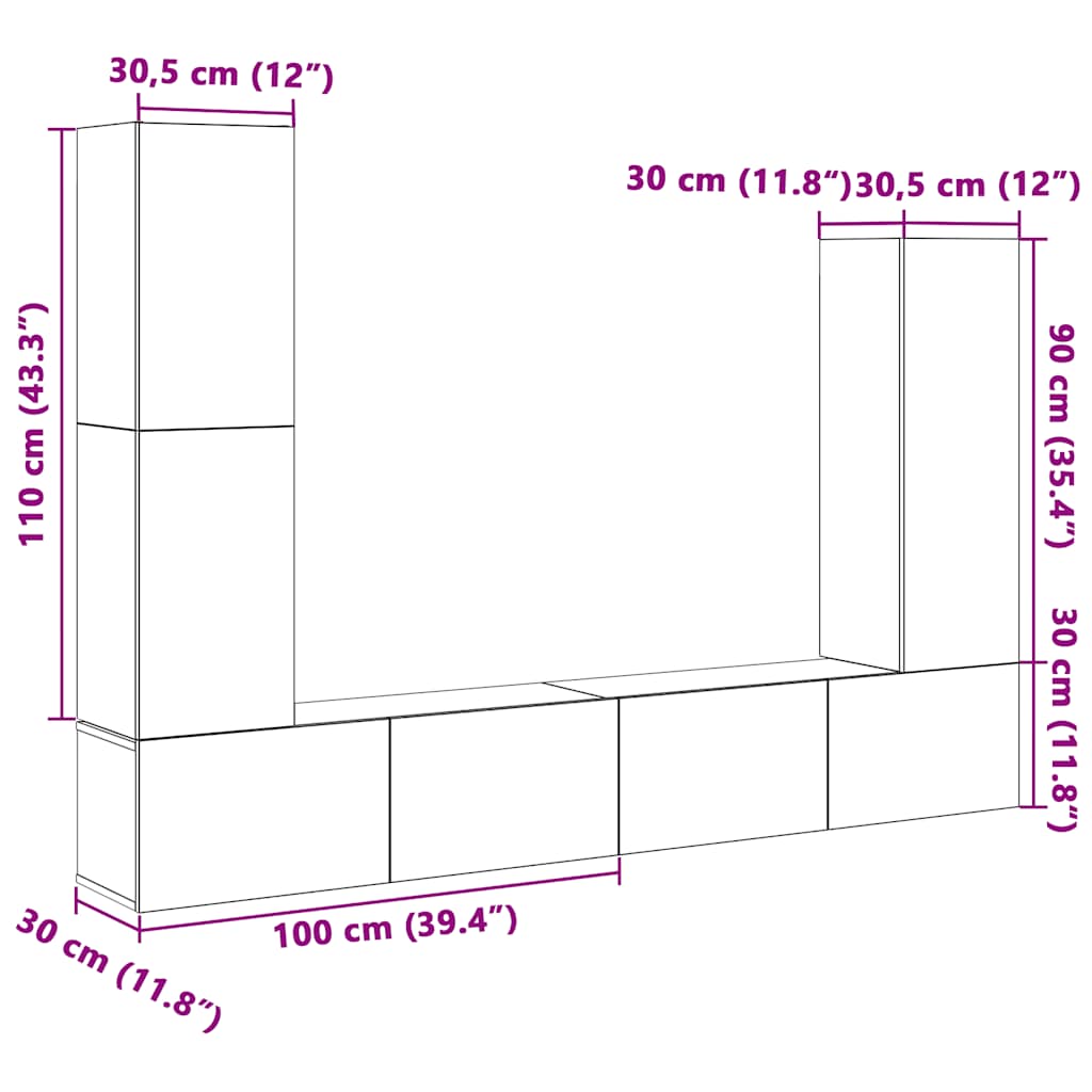 vidaXL Σετ Επίπλου Τηλεόρασης 4 Τεμαχίων Λευκό από Επεξεργασμένο Ξύλο