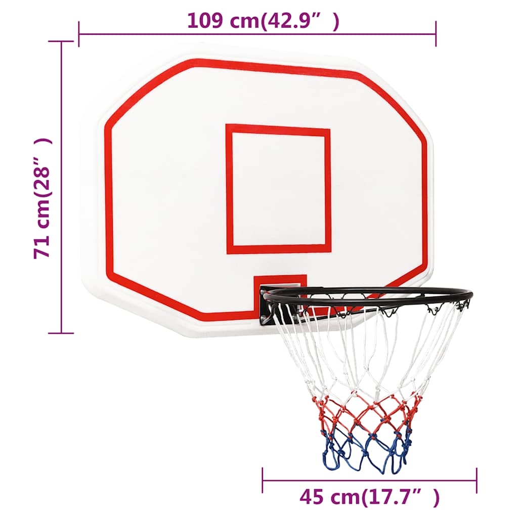 vidaXL Ταμπλό Μπασκέτας Λευκό 109 x 71 x 3 εκ. από Πολυαιθυλένιο