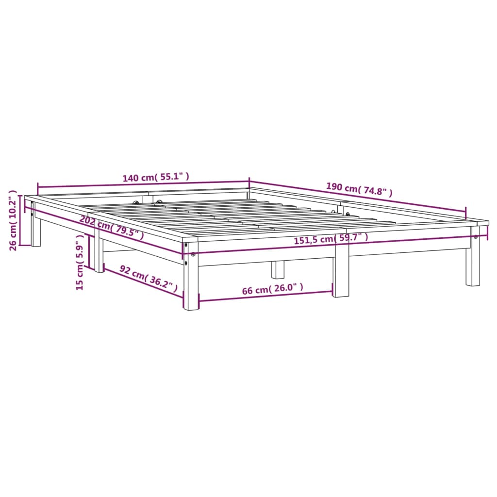 vidaXL Πλαίσιο Κρεβατιού Schwarz 140 x 190 εκ. από Μασίφ Ξύλο Πεύκου