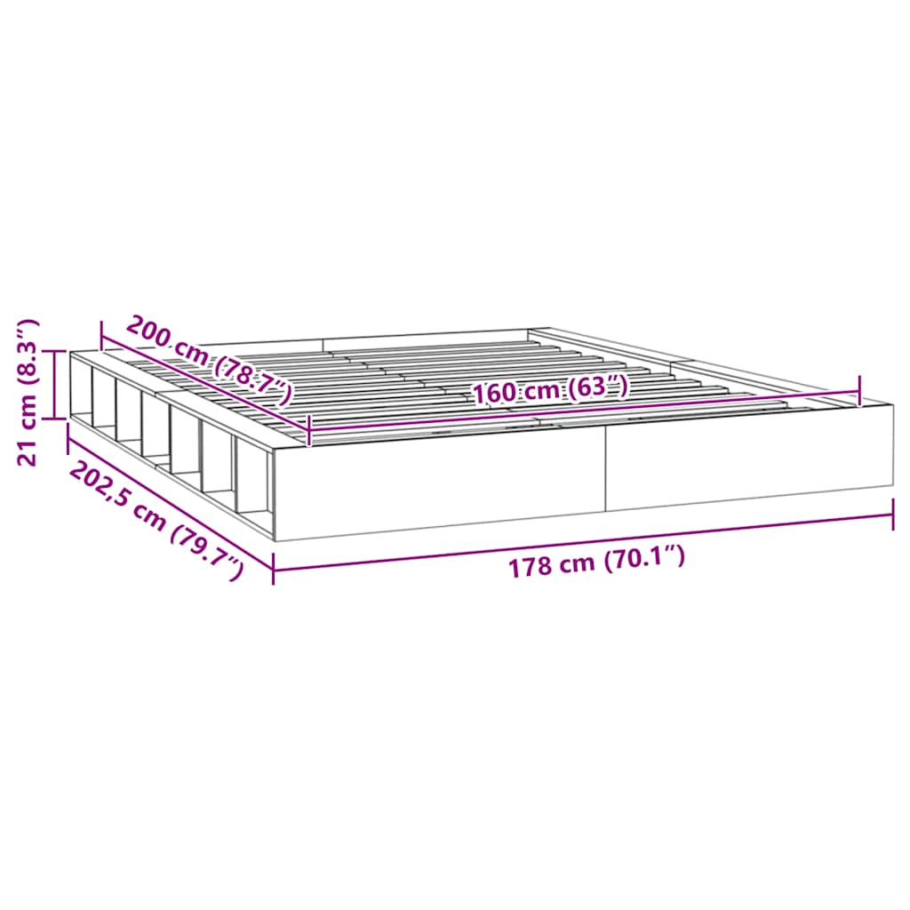 vidaXL Πλαίσιο Κρεβατιού 160 x 200 εκ. από Μασίφ Ξύλο