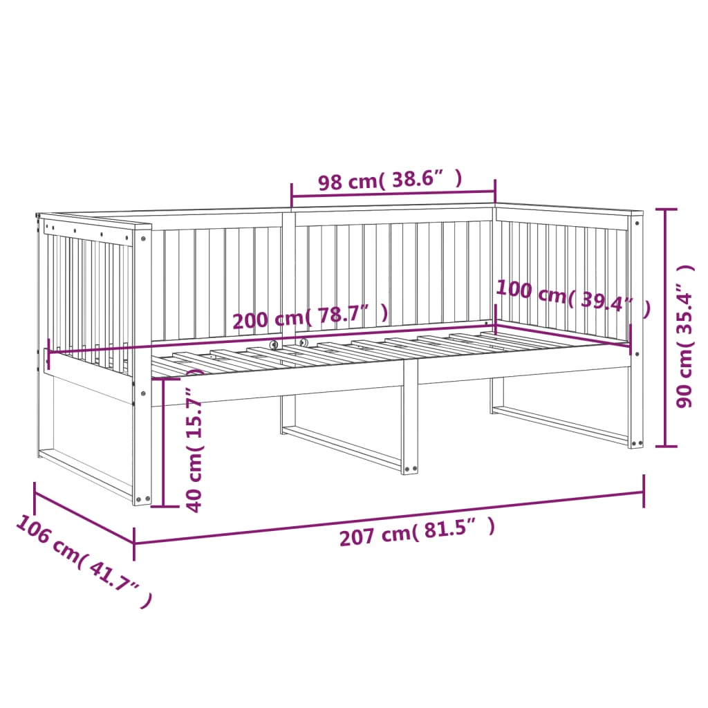 vidaXL Κρεβάτι ημέρας χωρίς στρώμα Λευκό 100x200 cm Στερεό ξύλο πεύκο