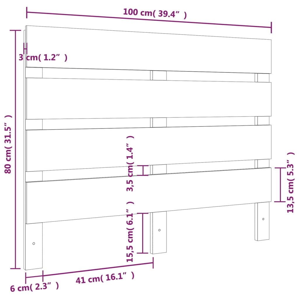 vidaXL Κεφαλάρι Κρεβατιού Μαύρο 100 x 3 x 80 εκ. από Μασίφ Ξύλο Πεύκου
