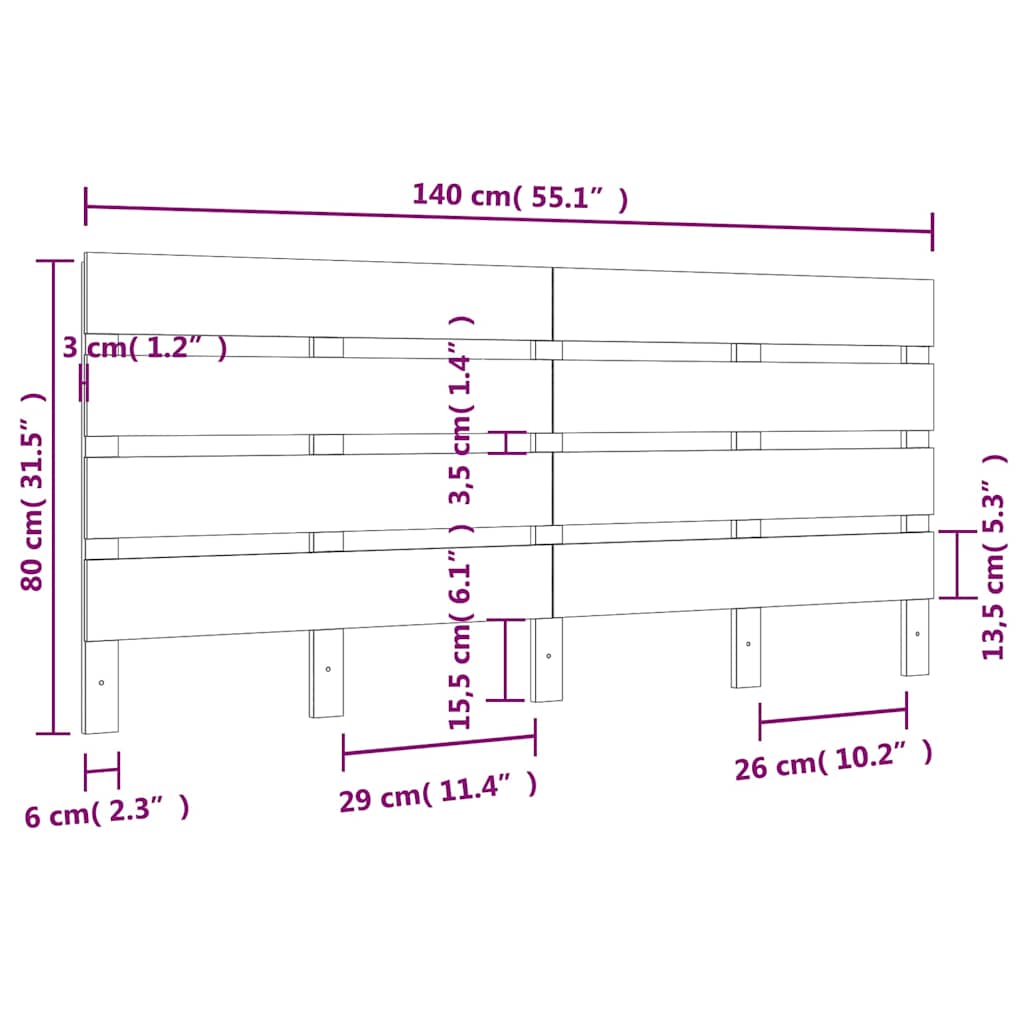 vidaXL Κεφαλάρι Κρεβατιού 140 x 3 x 80 εκ. από Μασίφ Ξύλο Πεύκου