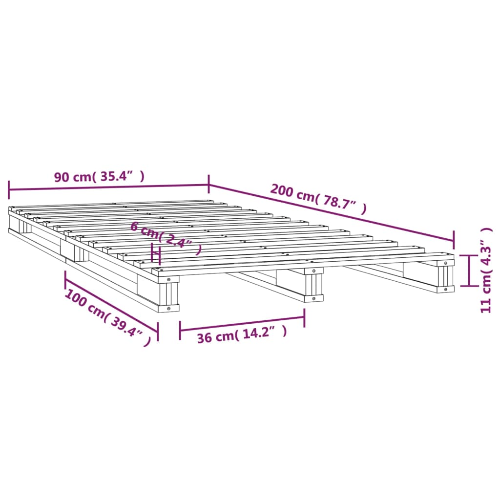 vidaXL Καναπές από Παλέτες Λευκός 90 x 200 εκ. από Μασίφ Ξύλο Πεύκου