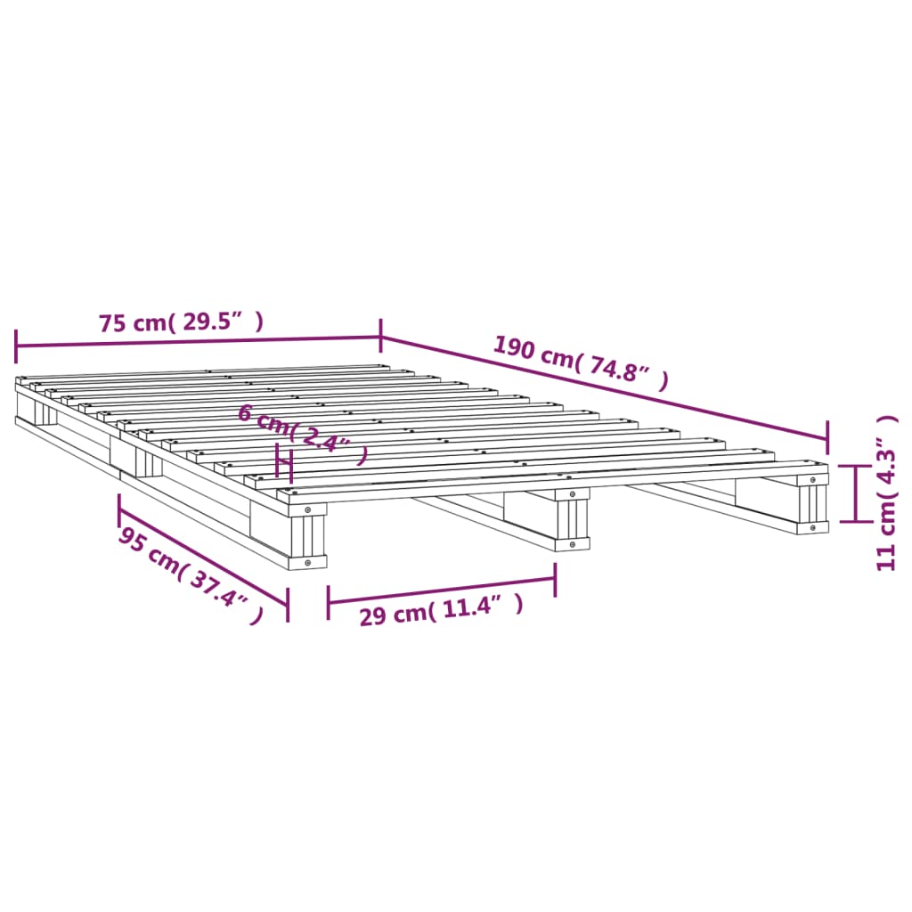 vidaXL Κρεβάτι Παλέτες Λευκό 75 x 190 εκ. Μασίφ Πεύκο Small Single