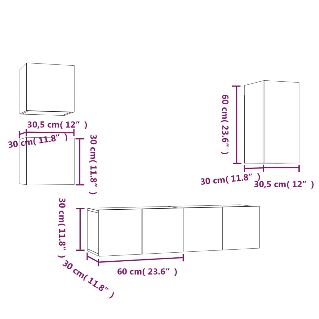 vidaXL Σετ Επίπλων Τηλεόρασης 5 Τεμ. Γκρι Sonoma Επεξεργασμένο Ξύλο