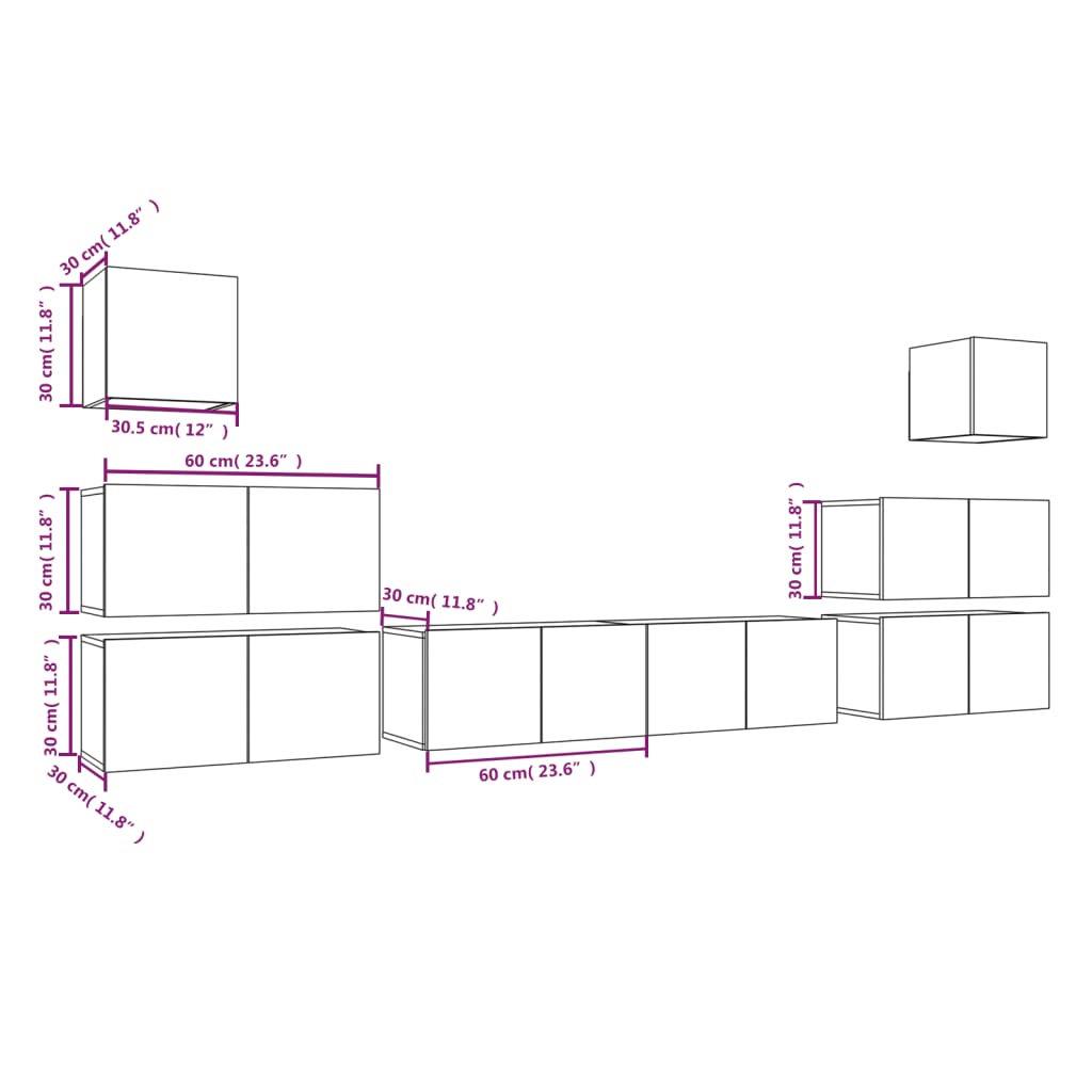 vidaXL Σετ Επίπλων Τηλεόρασης 8 Τεμ. Γκρι Sonoma Επεξεργασμένο Ξύλο