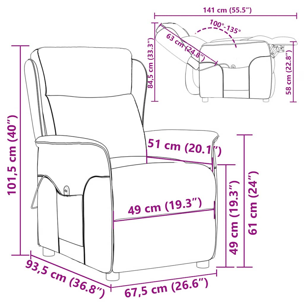 vidaXL Καρέκλα μασάζ με μαξιλάρι Κρασί 93.5 x 67.5 x 101.5 εκ. ύφασμα